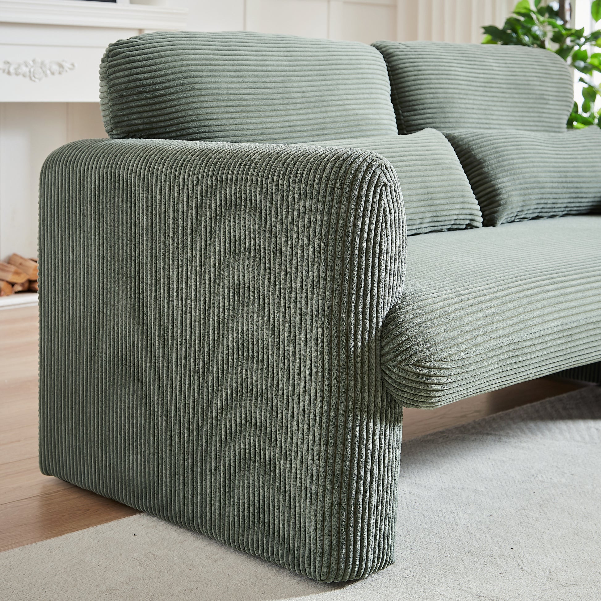 Two 60"Corduroy Fabric Sofa With 33" Single Sofa, Modern Sofa With Support Pillow, For Apartment, Office, Living Room & Bedroom Green Corduroy 5 Seat