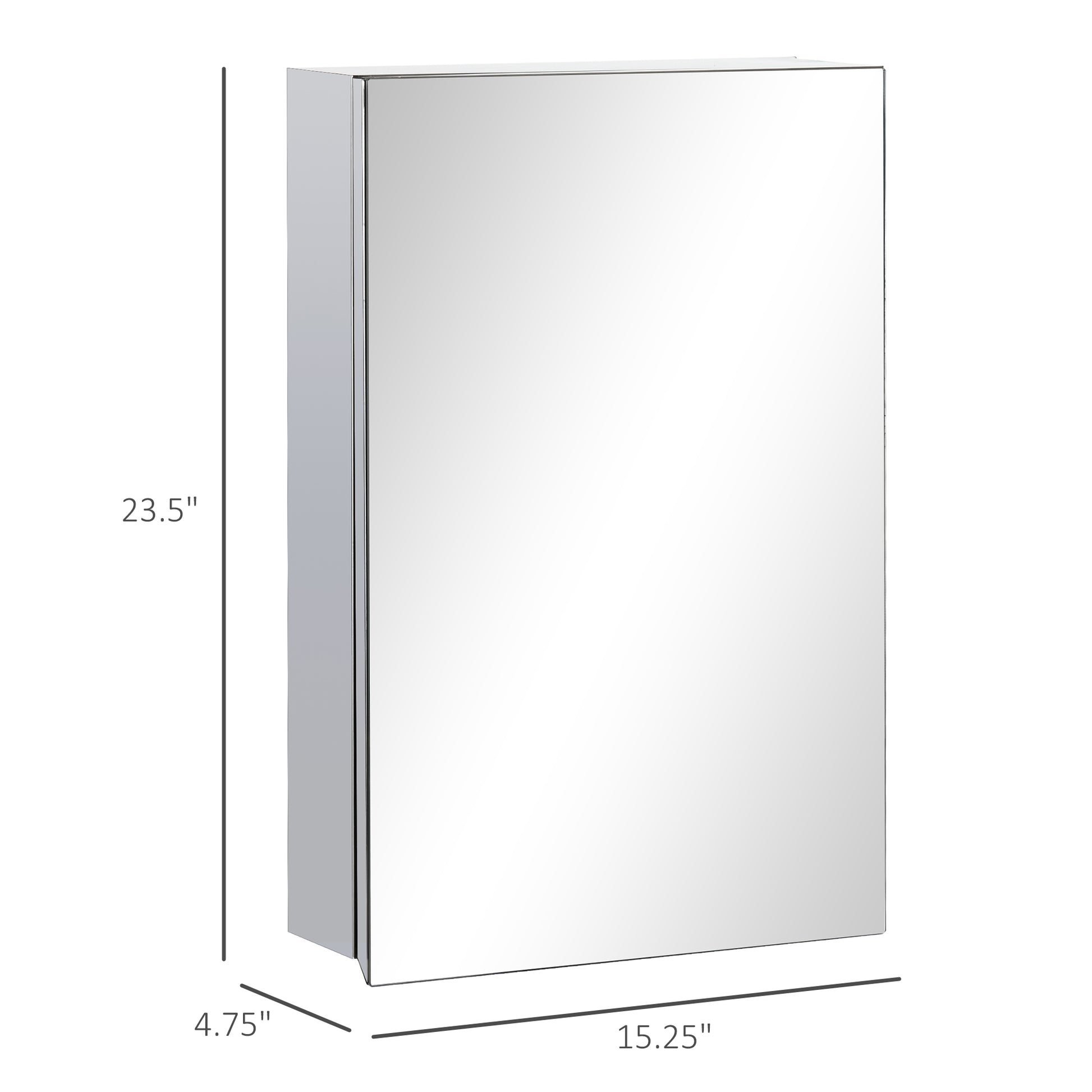 Kleankin Wall Mounted Medicine Cabinet With Mirror, Bathroom Mirror Cabinet Wall Mounted With Hinged Door, Storage Shelves For Living Room And Laundry Room, 15" X 24", Silver Silver Stainless Steel