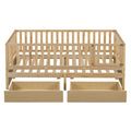 Twin Size Wood Daybed With Fence Guardrails And 2 Drawers, Split Into Independent Floor Bed & Daybed, Natural Old Sku :Lp000881Aan Twin Natural Solid Wood Mdf