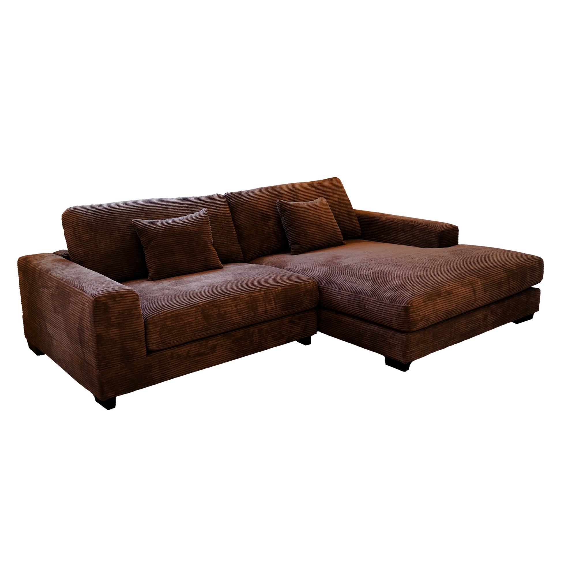 Bella Brown Corduroy Right Facing 2 Piece Sectional Brown Wood Corduroy 3 Seat