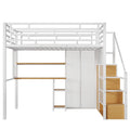 Full Size Metal Loft Bed With Wardrobe, Desk, Storage Shelves, White Expected Arrival Time: 10.3 Box Spring Not Required Full White Metal Mdf Metal