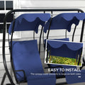 Outsunny 2 Seater Swing Canopy Replacement With Tubular Framework, Outdoor Swing Sunshade Top Cover Canopy Only , Dark Blue Dark Blue Polyester