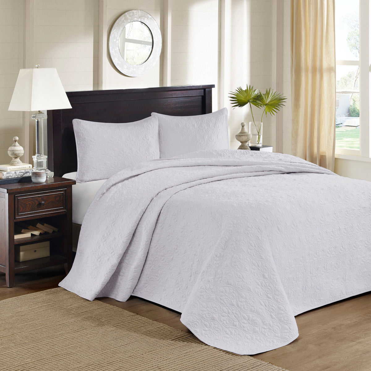 Reversible Bedspread Set White Twin White Cotton