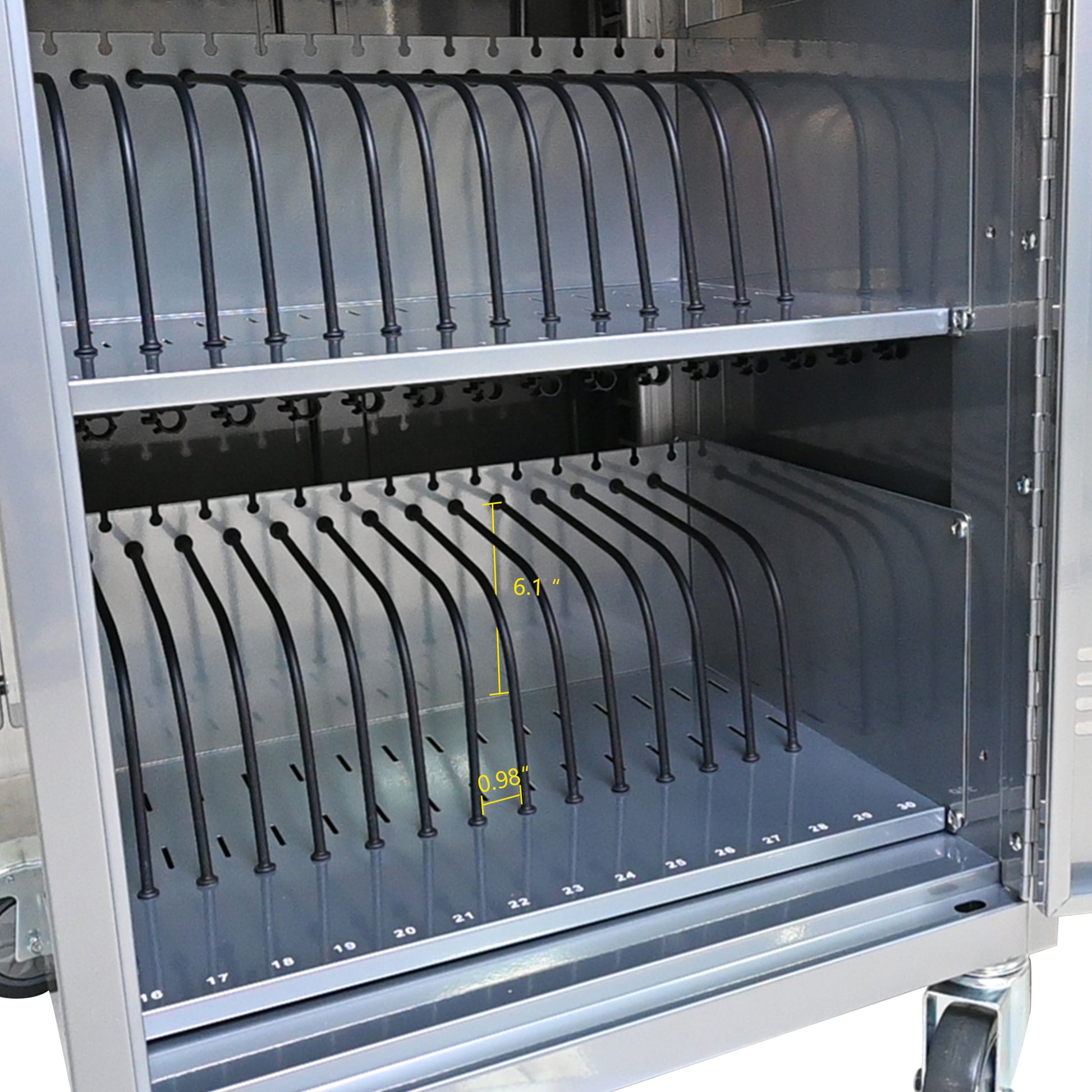 Mobile Charging Cart And Cabinet For Tablets Laptops 35 Device B30Plus Silver Silver Steel Metal