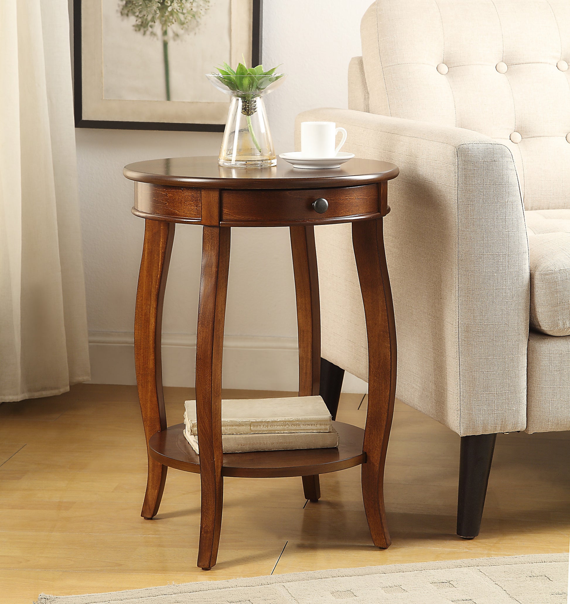 Alysa Walnut Finish Accent Table Walnut Synthetic Wood