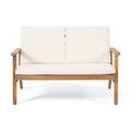 Temecula Outdoor Acacia Wood 4 Seater Chat Set Loveseat&Coffee Table&2 Club Chairs Brown Patina Finish Cream Cushion Yes Complete Patio Set Natural Cream Seats 4 Weather Resistant Frame Water Resistant Cushion Garden & Outdoor Acacia Wood