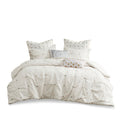 3 Piece Elastic Embroidered Cotton Duvet Cover Set Queen White Cotton