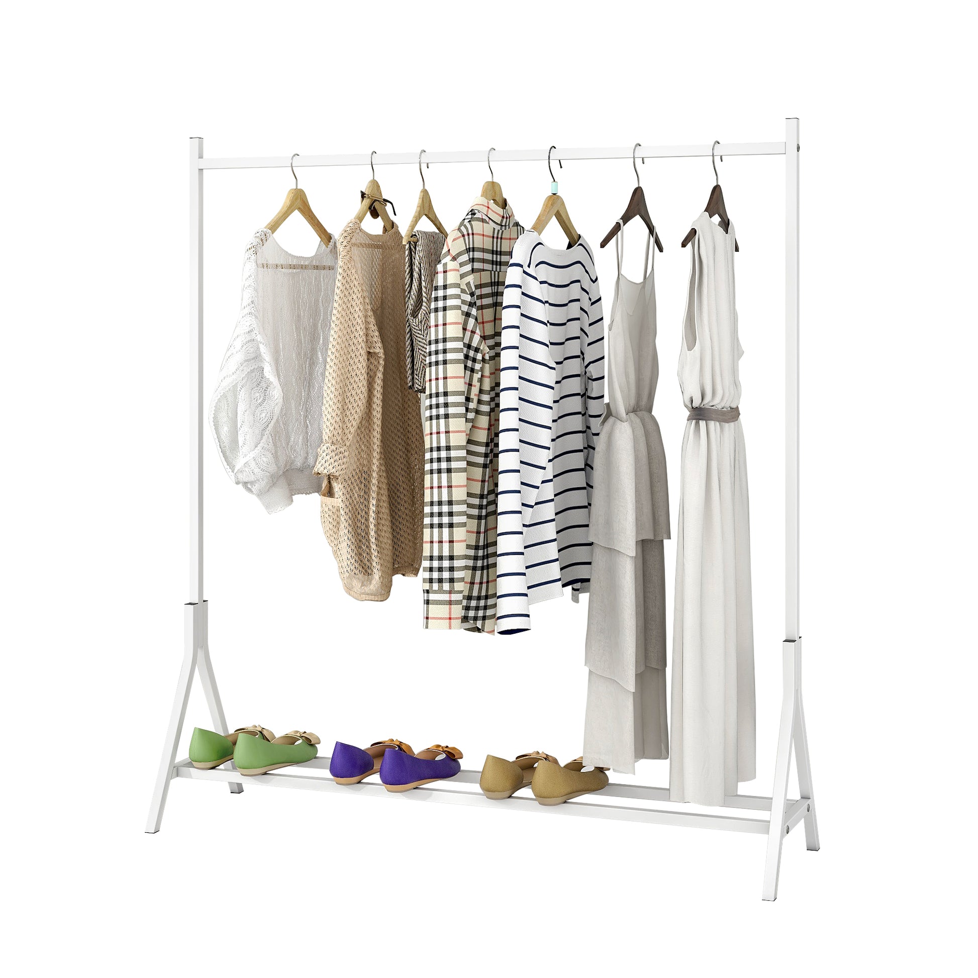 Garment Rack Freestanding Hanger Multi Functional Single Pole Bedroom Clothing Rack Bedroom, White White Bedroom Metal