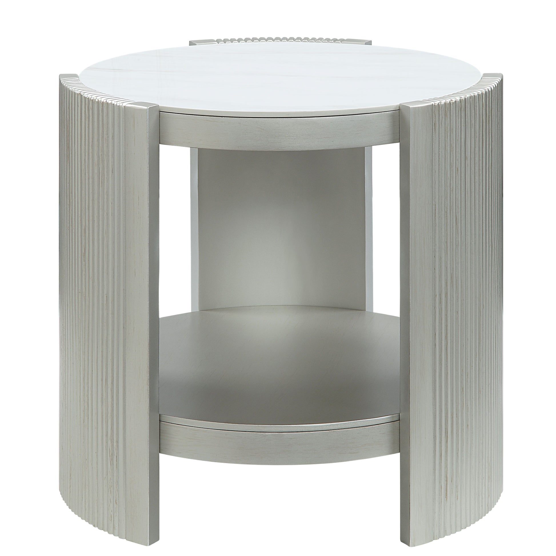 Sintered Stone And Champagne End Table With Shelf Champagne Primary Living Space Modern Shelves Round Wood