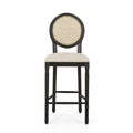 Barstool Beige Natural Wood Fabric Rattan