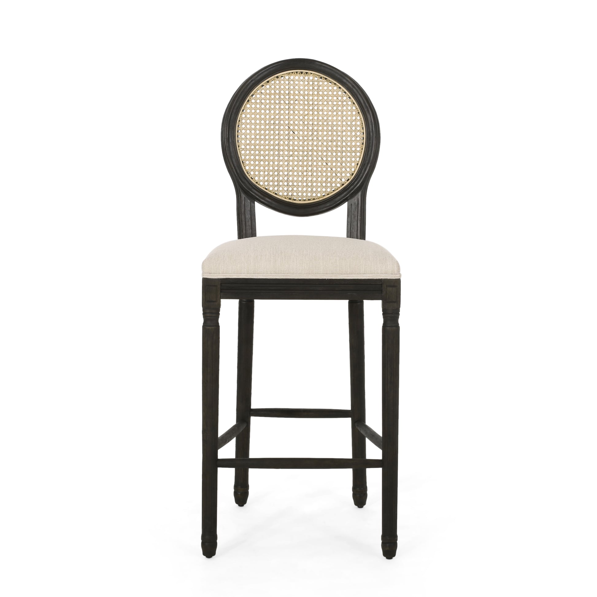 Barstool Beige Natural Wood Fabric Rattan