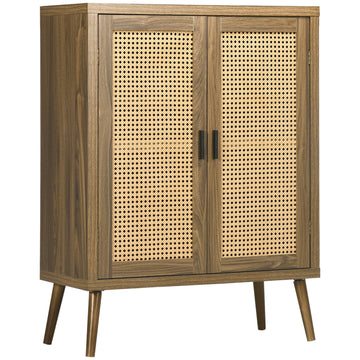Homcom Sideboard Buffet Cabinet With Rattan Doors, Brown Brown Particle Board
