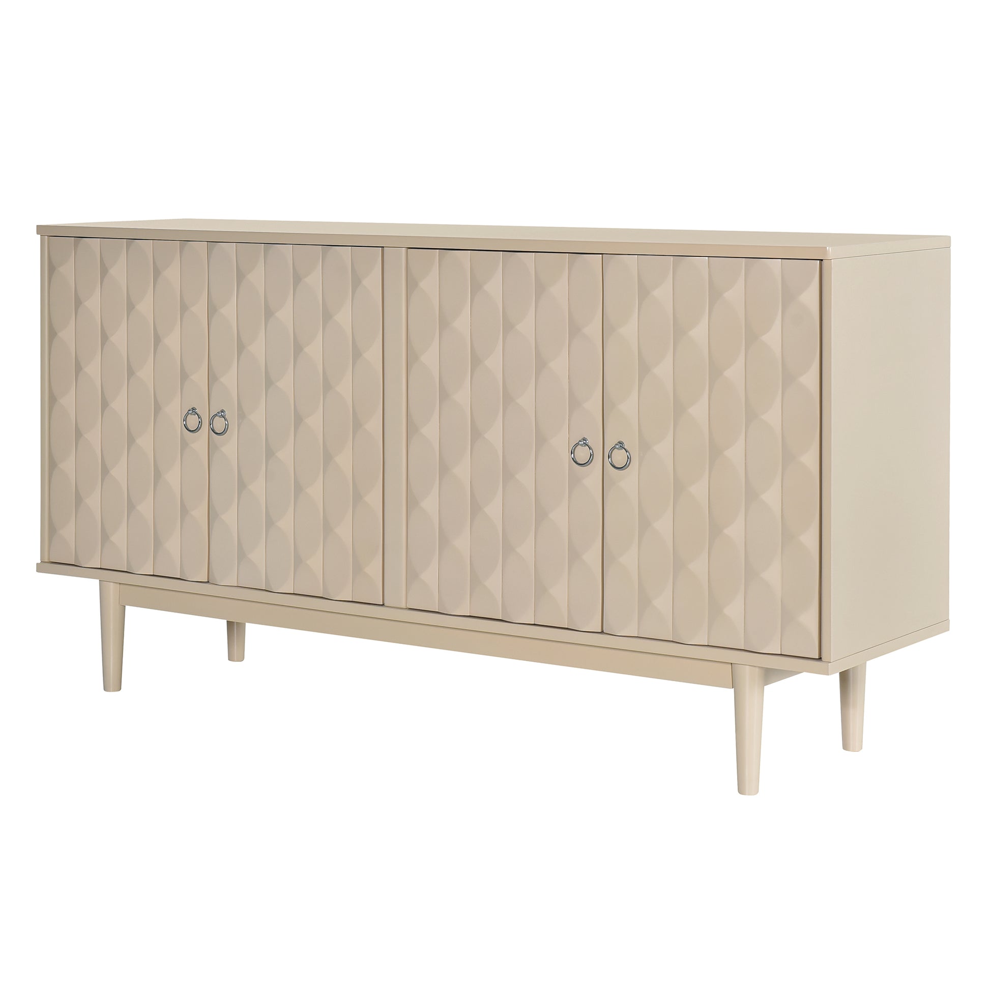 Modern 4 Door Sideboard With Convex Pattern Doors And 2 Silver Handle For Living Room, Dining Room, Kitchen Almond Almond Mdf