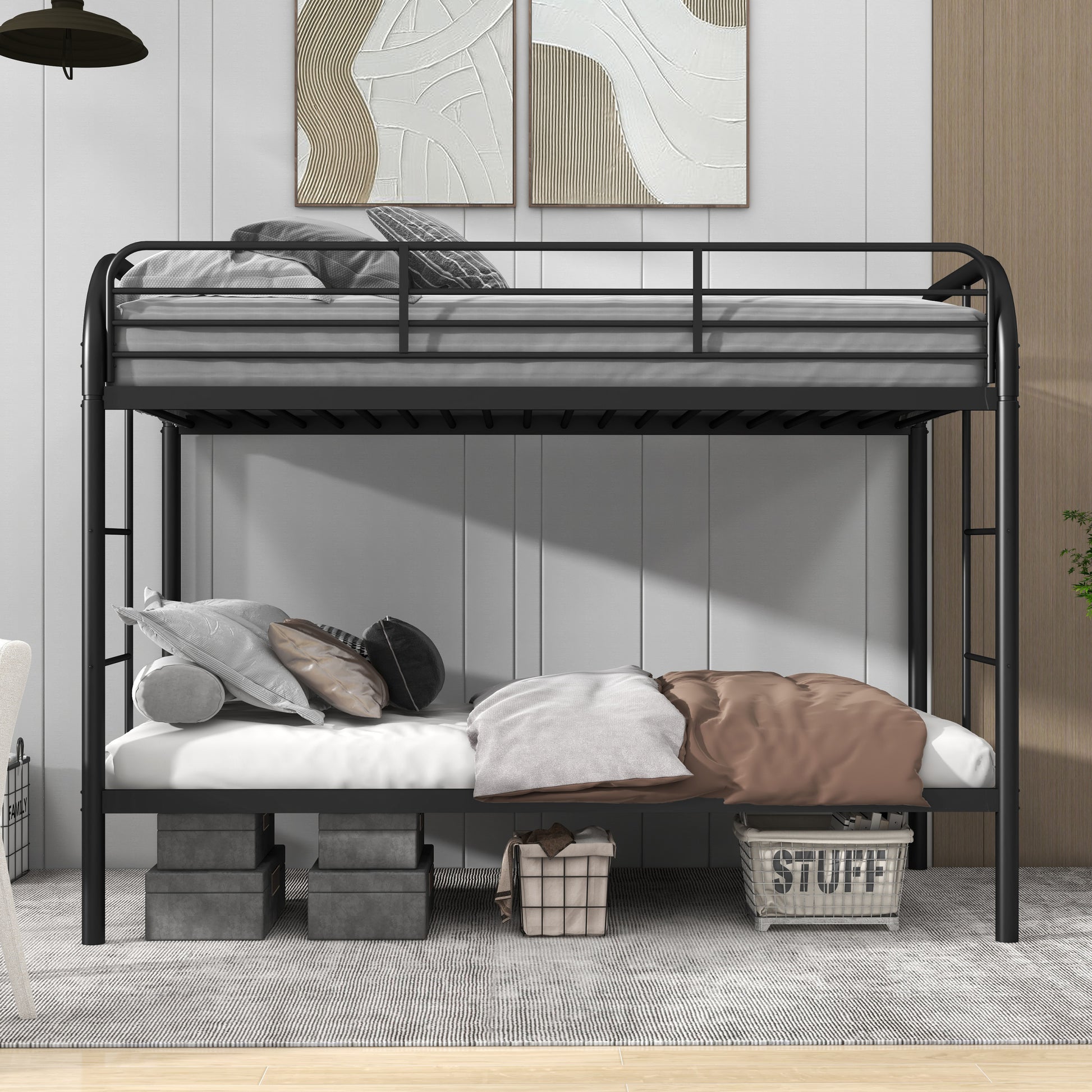 Twin Over Twin Bunk Bed With Ladders Twin Black Steel