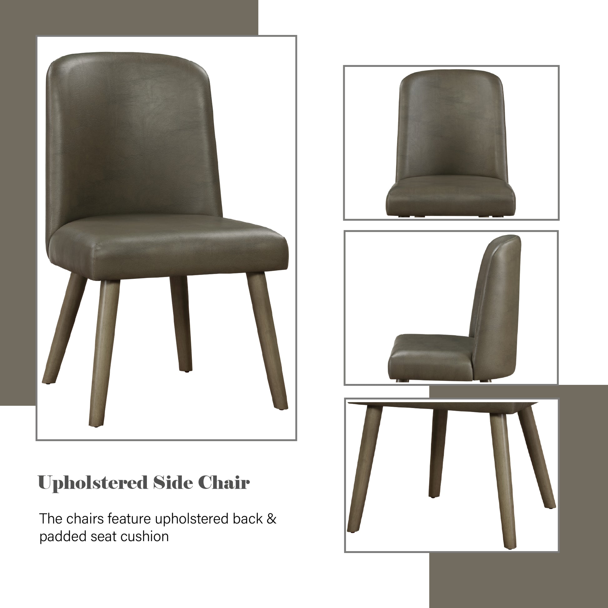 Waylon Gray Synthetic Leather & Gray Oak Finish Side Chair Set Of 2 Gray,Oak Faux Leather,Synthetic Wood