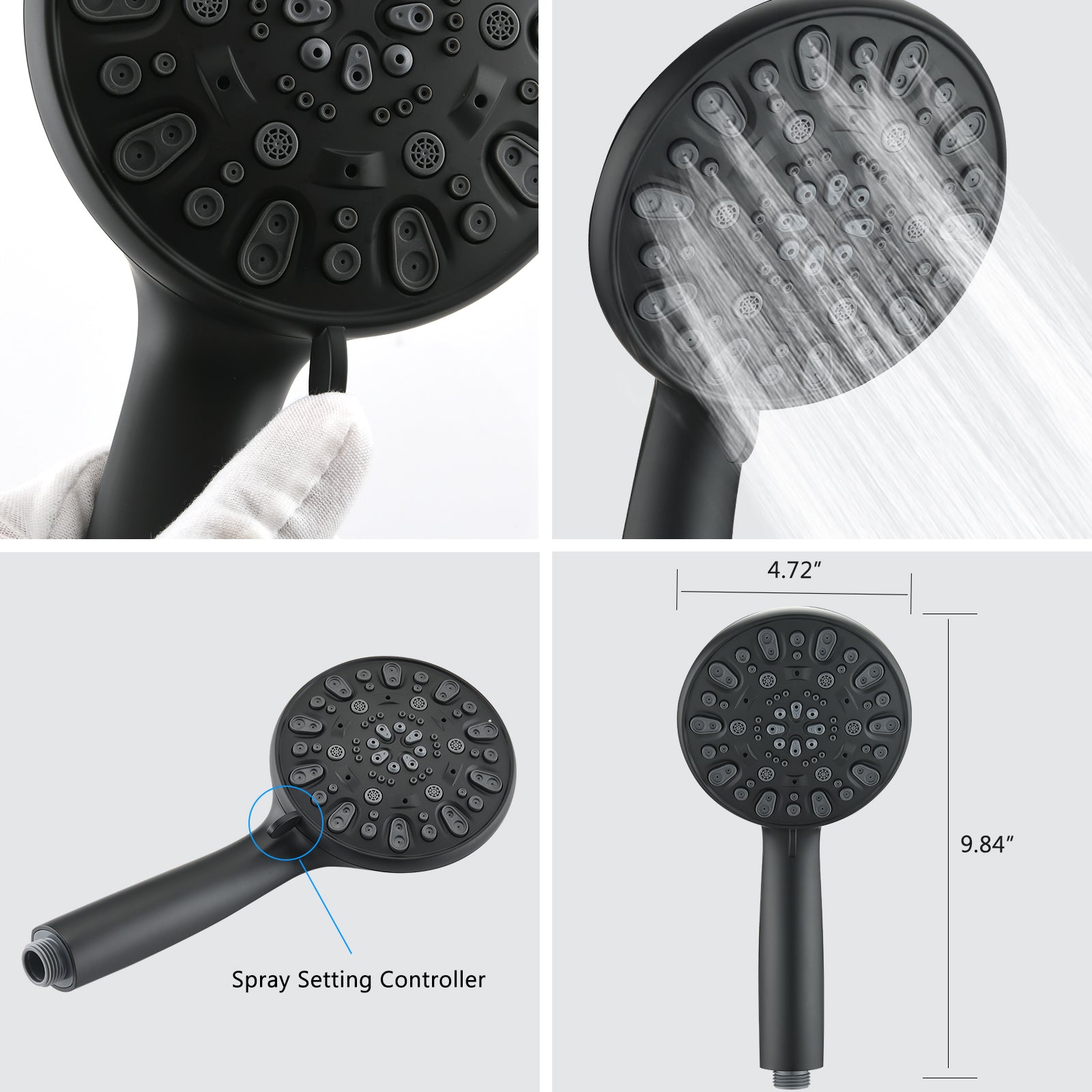 Matte Black 4.7" Handheld And Rain Shower System With Tub Spout 2 In 1 Tub Set Matte Black Stainless Steel