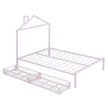 Full Size Metal Platform Bed With Two Drawers,House Shaped Headboard Design, Pink Full Pink Metal