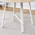 A Modern And Minimalist Circular Dining Table With A 42 Inch Diameter Wood Colorer Patterned Tabletop And White Metal Legs. Suitable For Restaurants, Living Rooms, And Conference Rooms. Brown White Mdf Metal