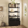 Transitional Wide Reeded Bookshelf With Drawers On Bottom Black Black Mdf Mdf