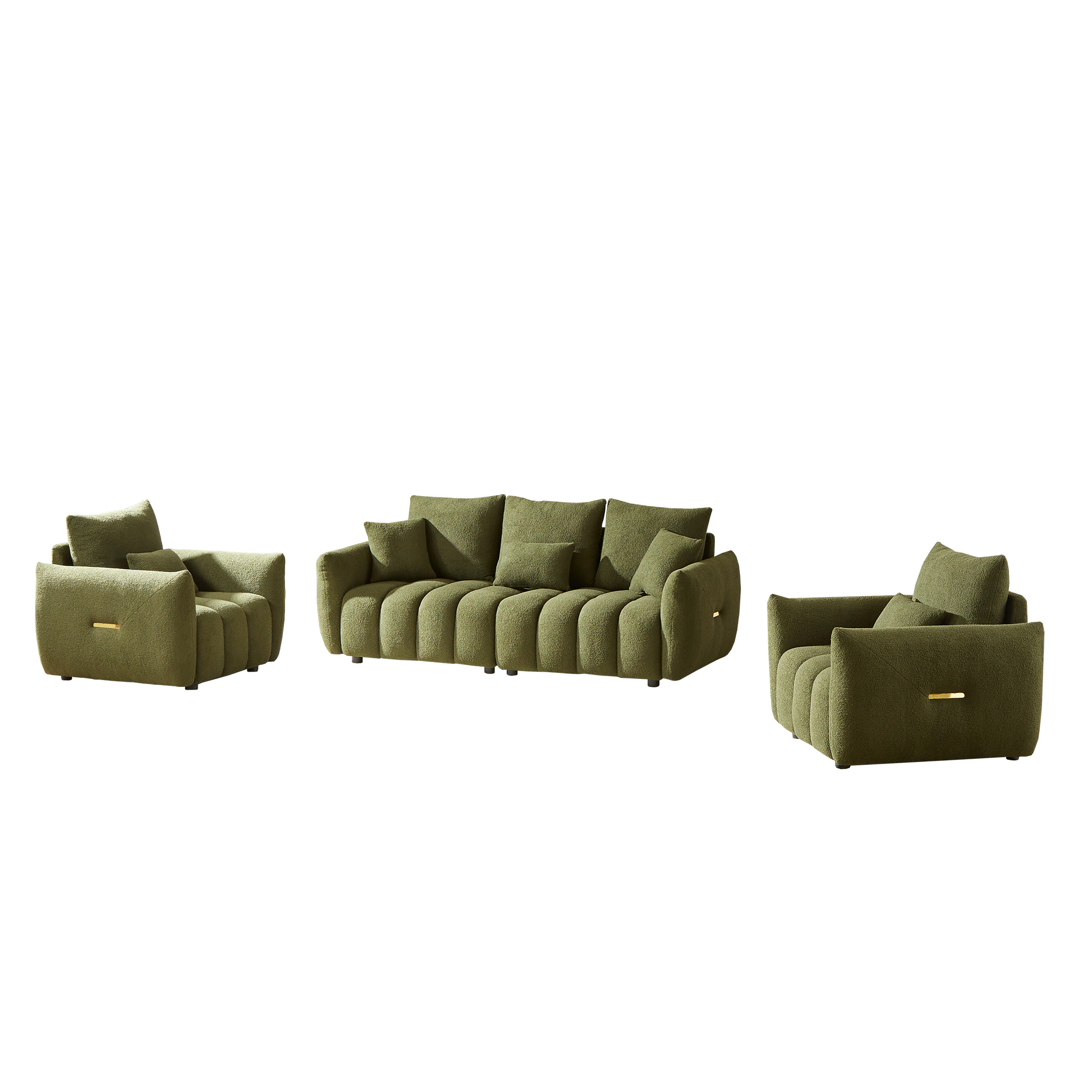 3 Seater 1 Seater 1 Seater, Combo Sofa Modern Living Room Sofa, Teddy Sofa, Wooden Frame, 5 Cushions, Apartment Sofa Furniture Green Wood Primary Living Space Pine Foam Fabric 5 Seat