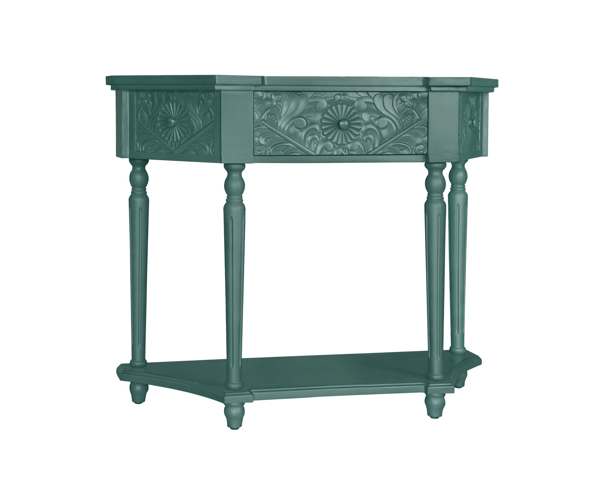 1 Drawer End Table,Side Table,Elegant Carved 1 Drawer End Table For Living Room Bed Room Study Entryway Dark Green American Design Mdf