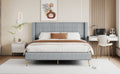 Queen Size Corduroy Platform Bed With Metal Legs, Gray Old Sku:Wf300238Aae Queen Gray Corduroy