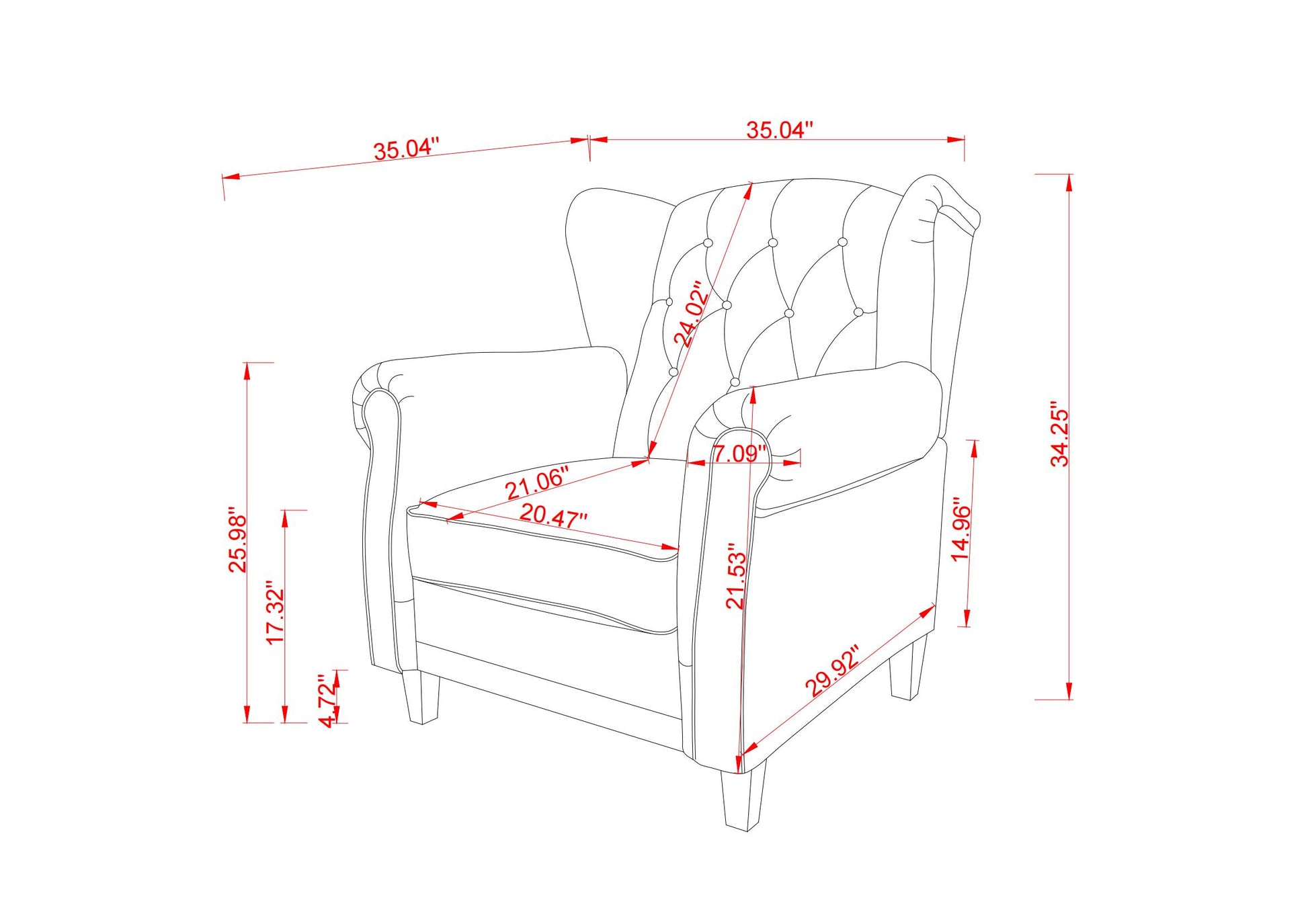 Modern Tufted Push Back Armchair Technical Leather Chair, Adjustable Single Sofa Chair With Sturdy Wood Legs For Bedroom, Living Room, Small Space Color:Black Black Primary Living Space Mid Century