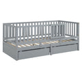 Twin Size Wood Daybed With Fence Guardrails And 2 Drawers, Split Into Independent Floor Bed & Daybed, Gray Old Sku :Lp000881Aae Twin Gray Solid Wood Mdf