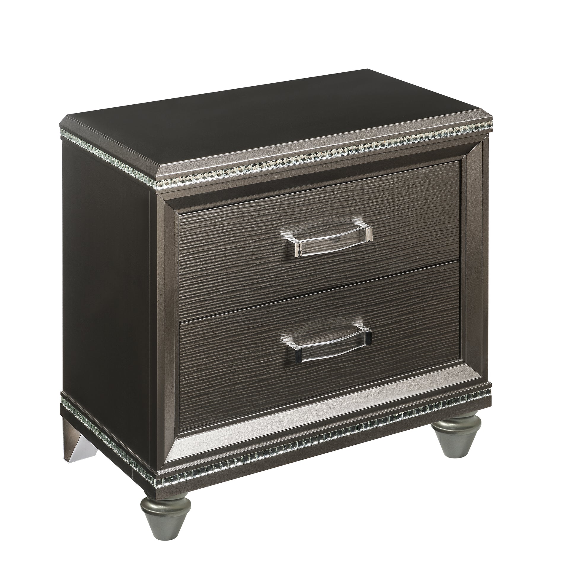 Dark Champagne 2 Drawer Nightstand Champagne 2 Drawers Bedroom Rectangle Felt Lined Drawers Solid Wood Mdf