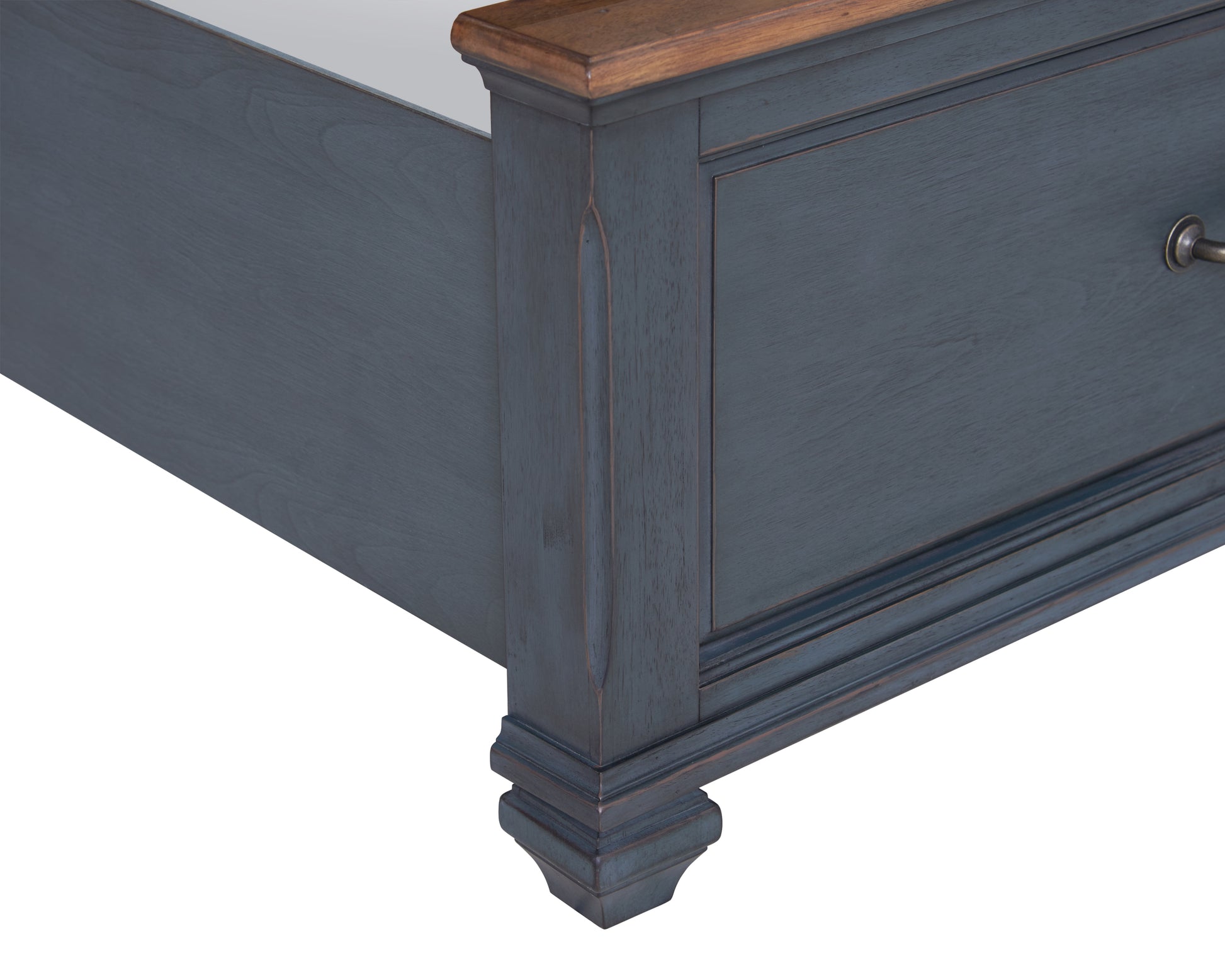 Americana King Size Sleigh Bed, Corduroy Blue Finish King Blue Rubberwood Rubber Wood