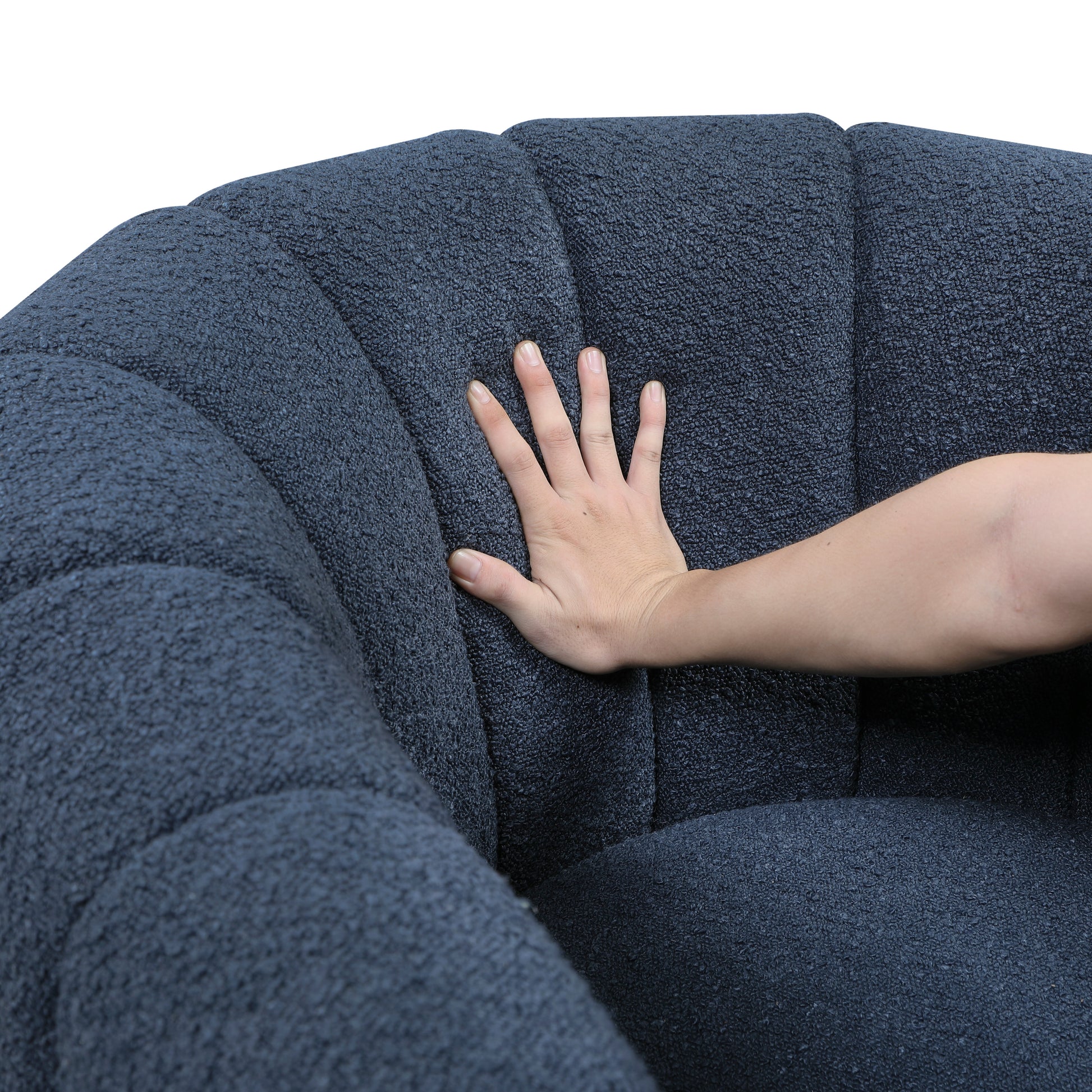 Modern Contemporary Swivel Chair With Ottoman Blue Boucle Fabric Upholstery Solid Wood Living Room Furniture Blue Primary Living Space Contemporary,Modern Plywood,Solid Wood