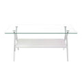 Rectangle Coffee Table With Tempered Glass Top And White Metal Legs, Modern Table For Living Roomtransparent Glass Transparent Tempered Glass