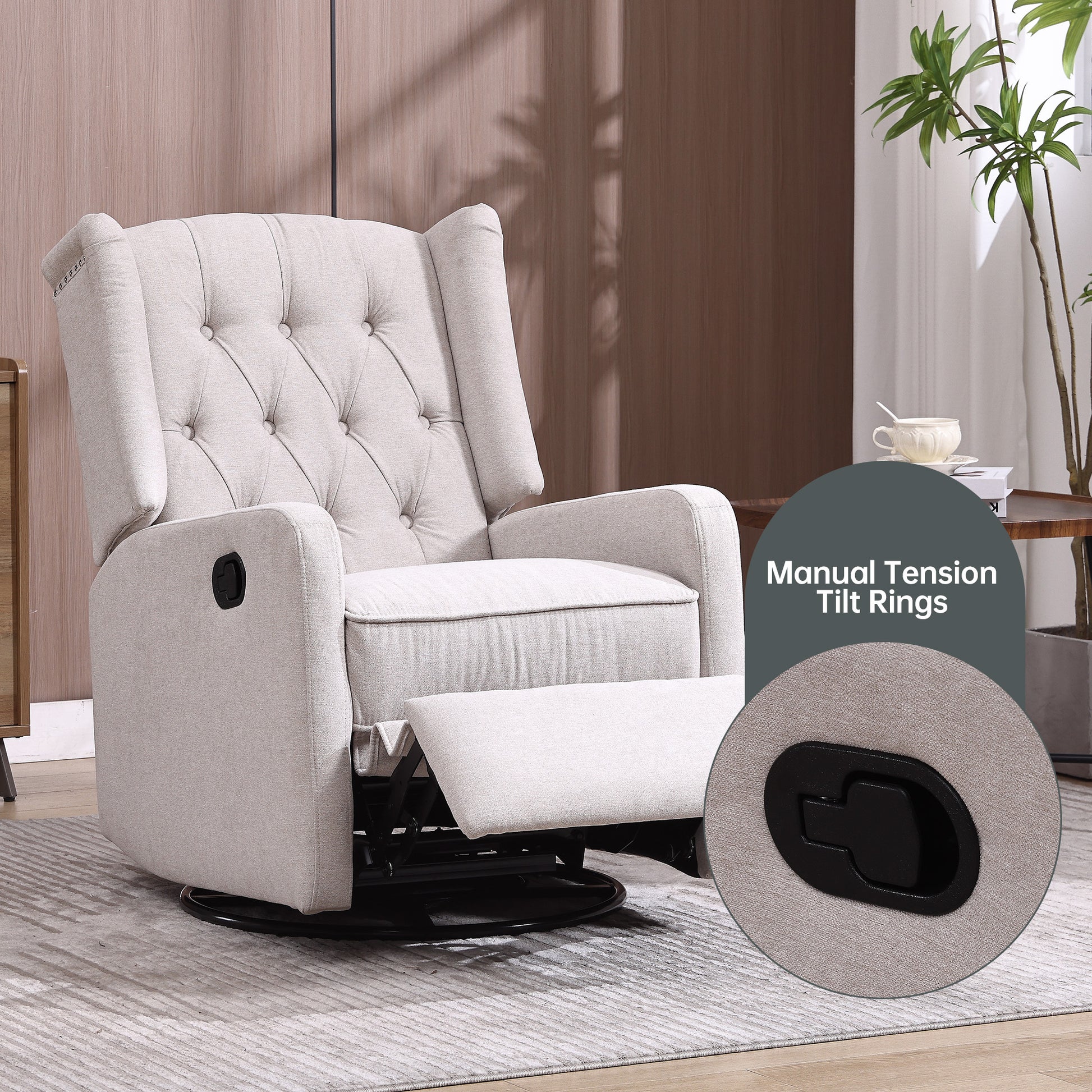 Coolmore Rocking Recliner Chair,360 Degree Swivel Nursery Rocking Chair,Glider Chair,Modern Small Rocking Swivel Recliner Chair For Bedroom,Living Room Chair Home Theater Seat Beige Beige Linen