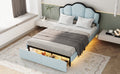 Full Size Upholstered Princess Platform Bed With Led And 2 Storage Drawers, Blue Box Spring Not Required Full Blue Wood Bathroom Bed Frame Velvet Upholstered