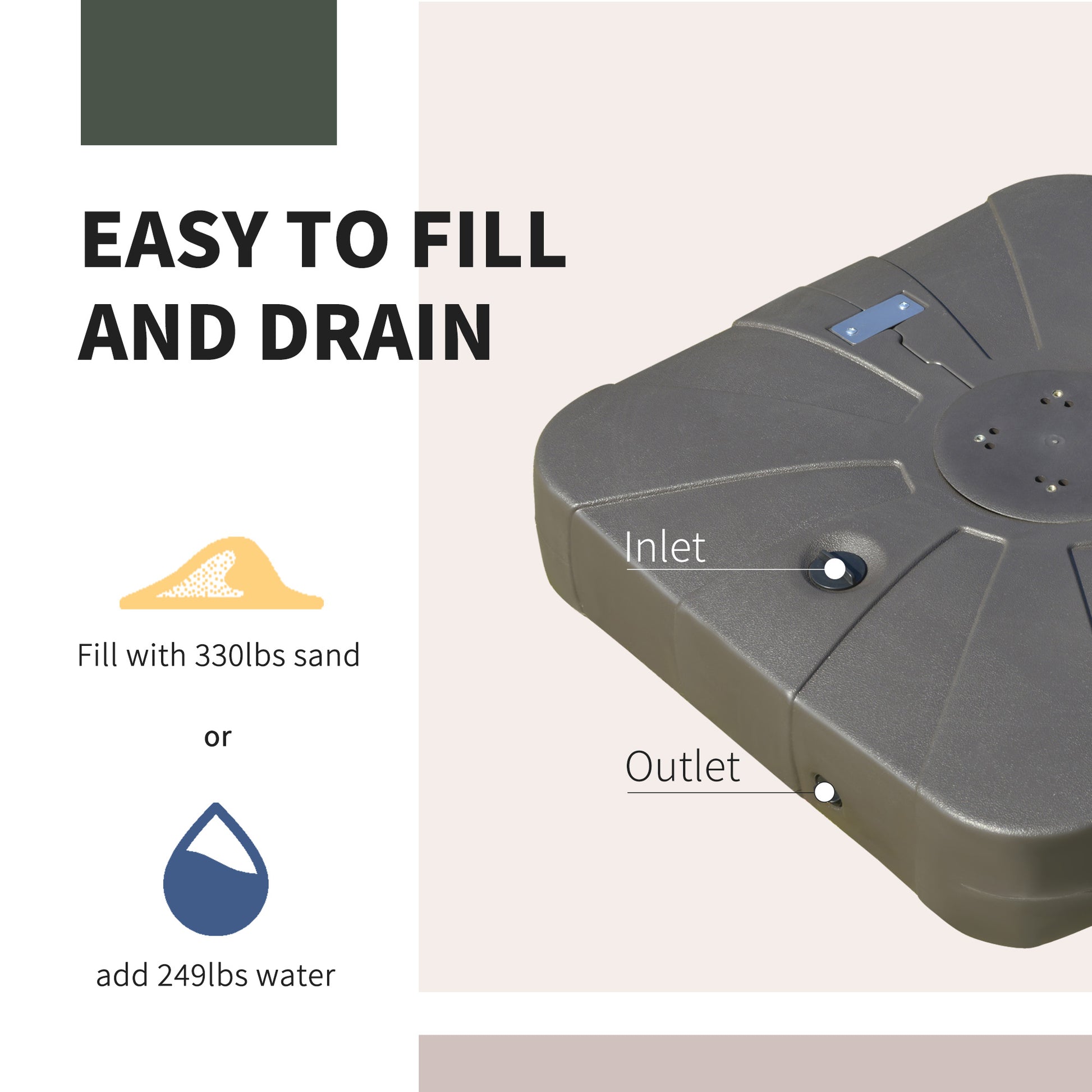 Outsunny Square Cantilever Patio Umbrella Base With 4 Wheels For Easy Moving, Heavy Duty Umbrella Stand Weight, 330 Lb Capacity Sand Or 249 Lb Capacity Water, Coffee Brown Hdpe