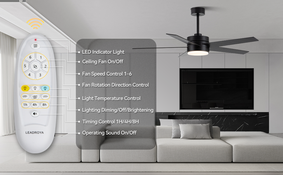 Modern Ceiling Fan With Light And Remote Control, 52 Inch Airflow Cool Airflow Warm, 5 Reversible Blades, Dimmable Led Light,For Living Room And Bedroom Black Modern Plywood