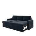 85 Inches Sofa Bed, 3 Seater Sleeper Sofa With Storage Chaise, Square Handrail With Pull And Copper Nail,Chenille, Pull Out Couch For Living Room Blue Chenille 3 Seat