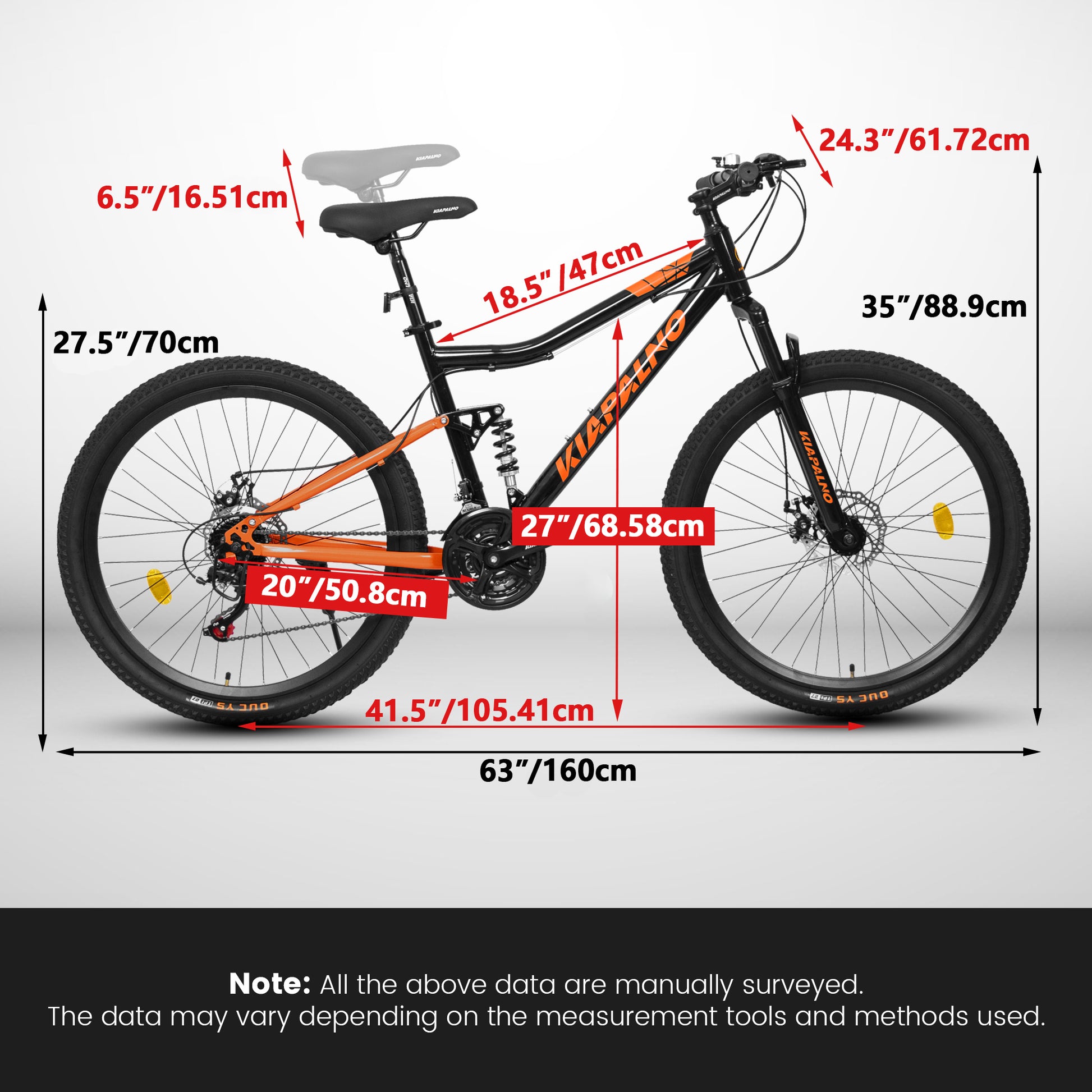 A26336 26 Inch Aluminum Frame Shock Fork Plus Shock Absorber 21 Speed Unisex Mountain Bike Black Orange Steel