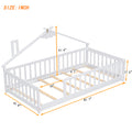 Twin House Shaped Bedside Floor Bed With Guardrails, Slats, Without Door,White Twin White American Design Pine