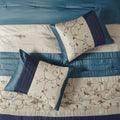 Embroidered 7 Piece Comforter Set Navy King King Navy Polyester