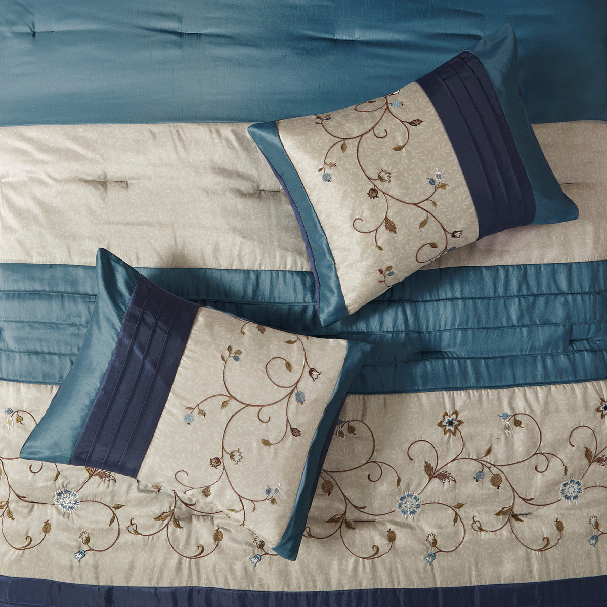 Embroidered 7 Piece Comforter Set Navy King King Navy Polyester