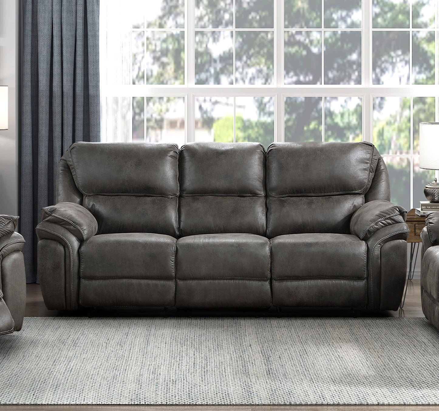 Plush Modern Design Living Room Reclining Sofa Gray Microfiber Upholstery Solid Wood Frame Furniture 1Pc Gray Microfiber Wood Primary Living Space Modern Plywood,Solid Wood 3 Seat