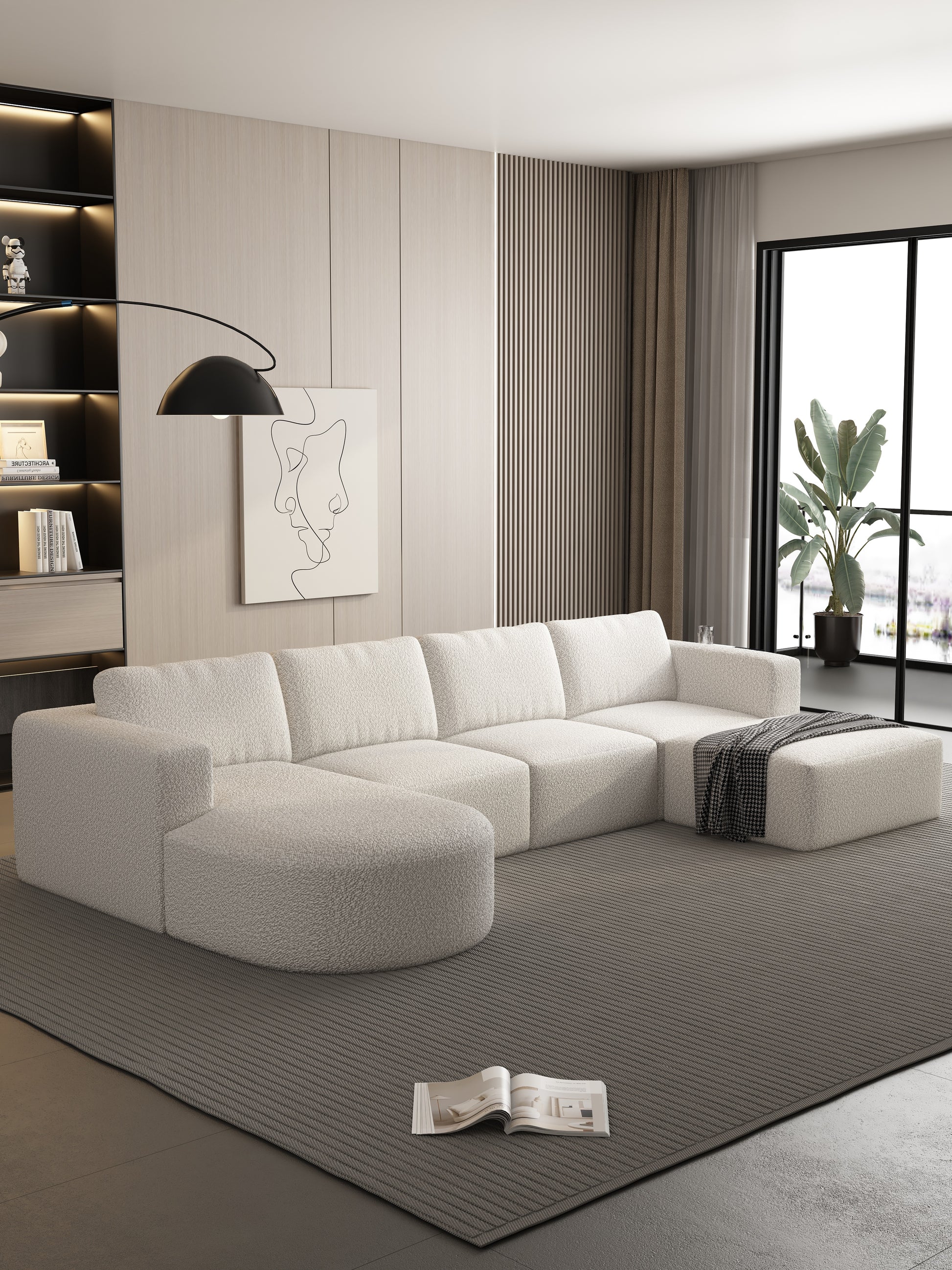 133.84*70.86 Modular Sectional Sofa Sleeper Couch, Sectional Sofa With Chaise And Ottoman, Convertible U Shaped Modular Sofa Set. Compressed Sponge, White. Combo 2A B C D White Primary Living Space Soft Minimalist,Modern Foam Spring 6 Seat