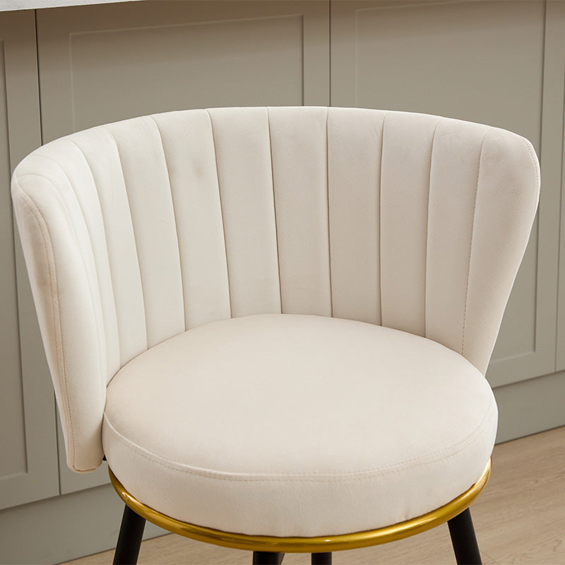 Counter Height Bar Stools Set Of 2, 360 Swivel Upholstered Barstools With Backs And Metal Legs, 26" H Seat Height, Velvet Fabric,Goldy Footrest Beige Iron,Polyester Blend