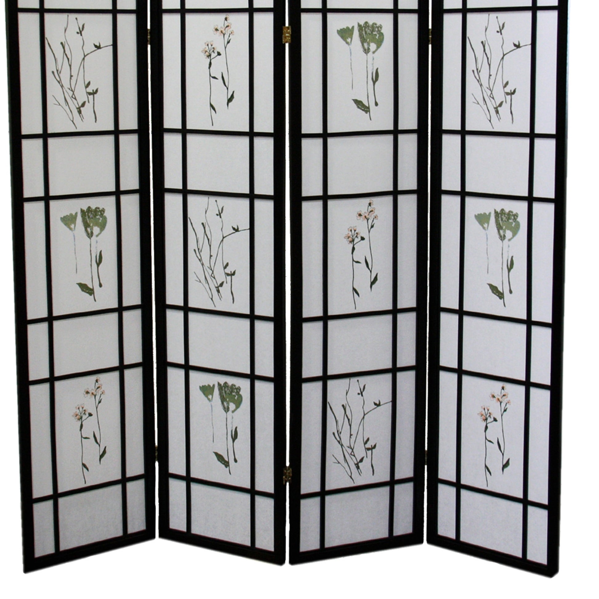 70" Tall 4 Panel Screen Room Divider "Shoji", Black Black Wood