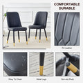 Table And Chair Set.A Morden Table With White Imitation Marble Patterned Stone Burning Tabletop With Golden Metal Legs.Paried With 4 Chairs With Pu Leather Backrest And Black Metal Legs. Black,White Gold Seats 4 Metal,Sintered Stone