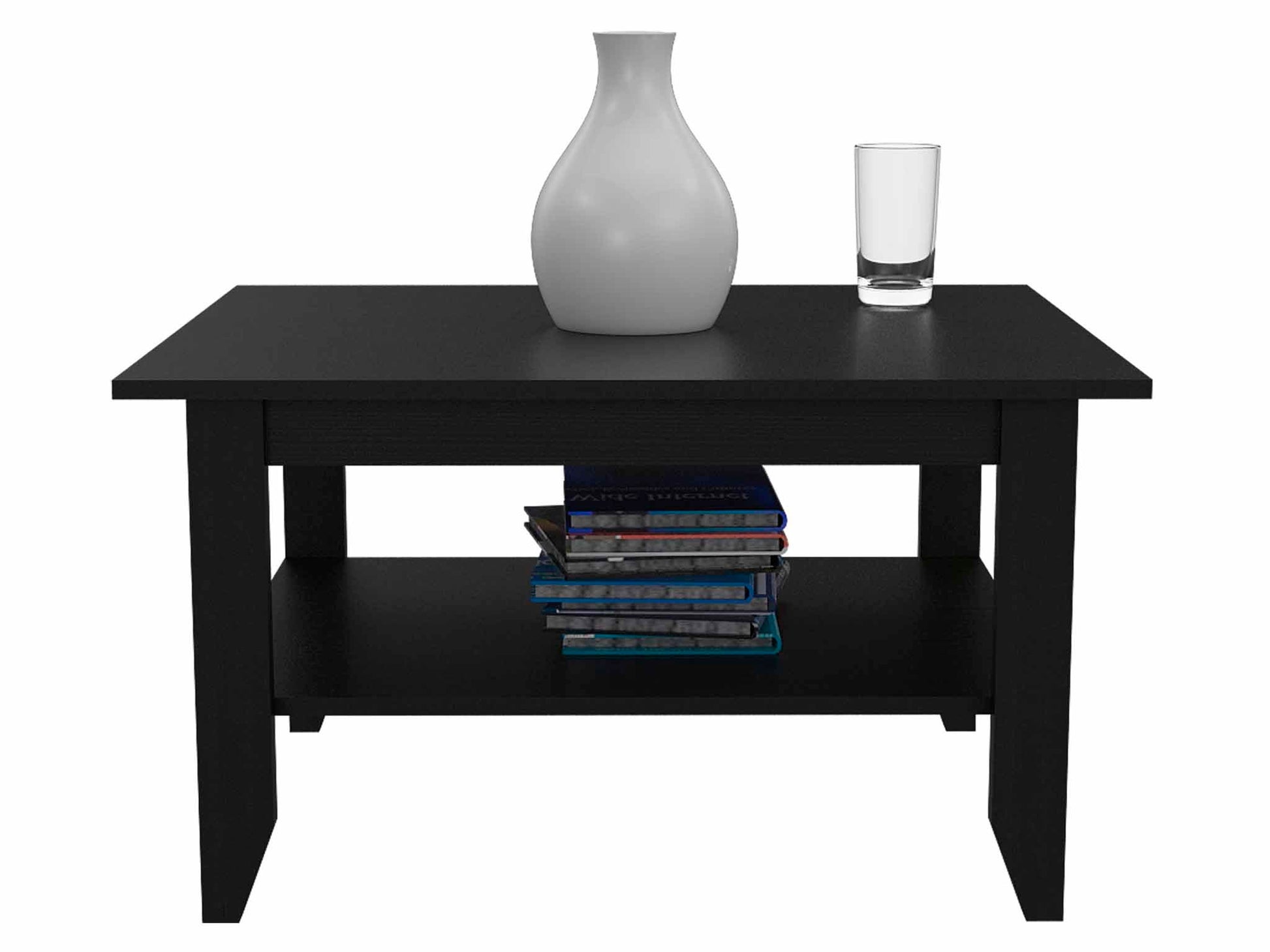Coffee Table, Four Legs, One Shelf, Black Black Particle Board Particle Board