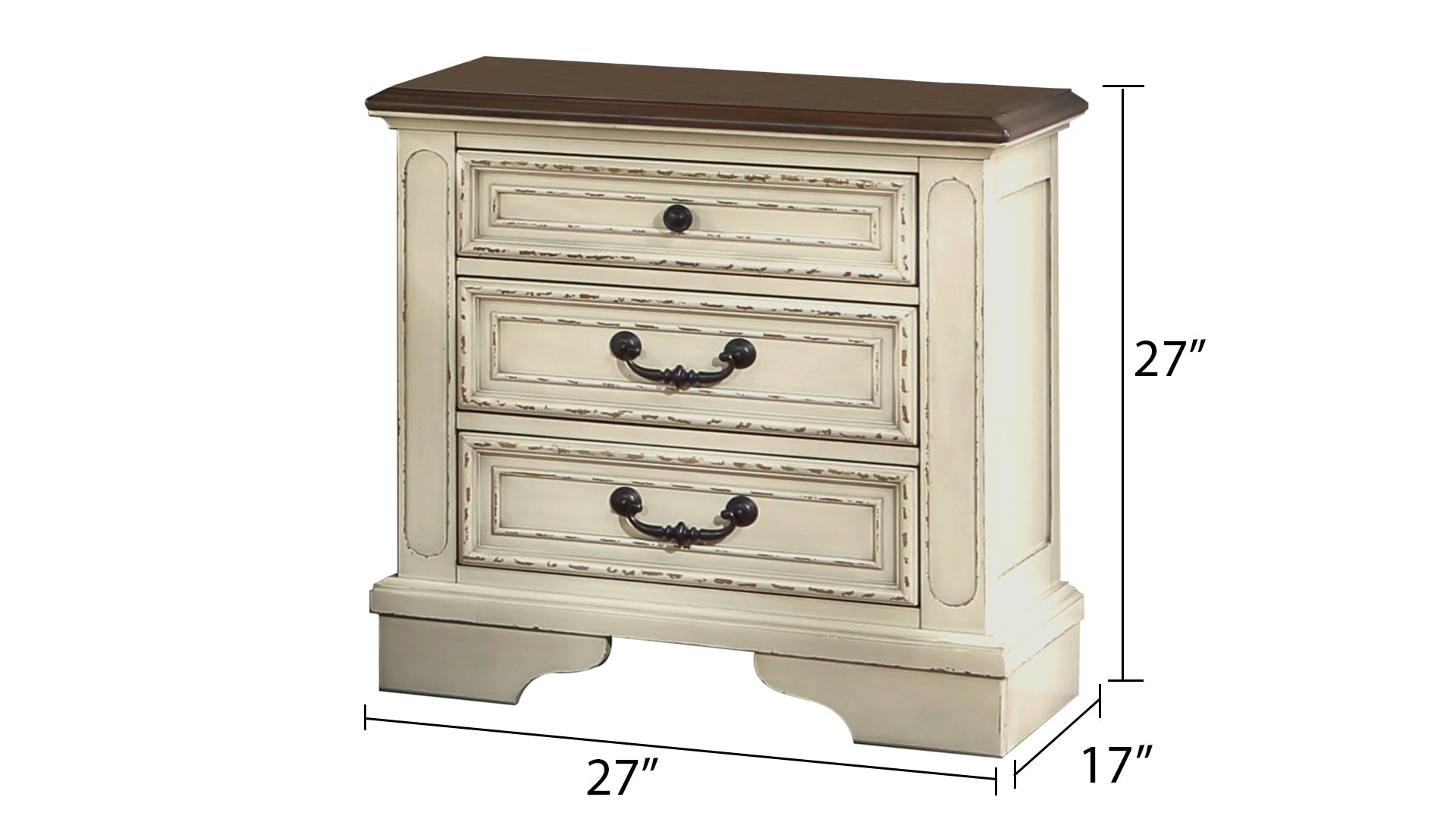 Noble Traditional Style 3 Drawer Night Stand Made With Wood In Antique Beige Beige 3 Drawers Bedroom Bedside Cabinet Traditional Acacia Drawers Antique Solid Wood Mdf Wood