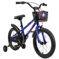 C14111A Kids Bike 14 Inch For Boys & Girls With Training Wheels, Freestyle Kids' Bicycle With Bell,Basket And Fender. Blue Steel