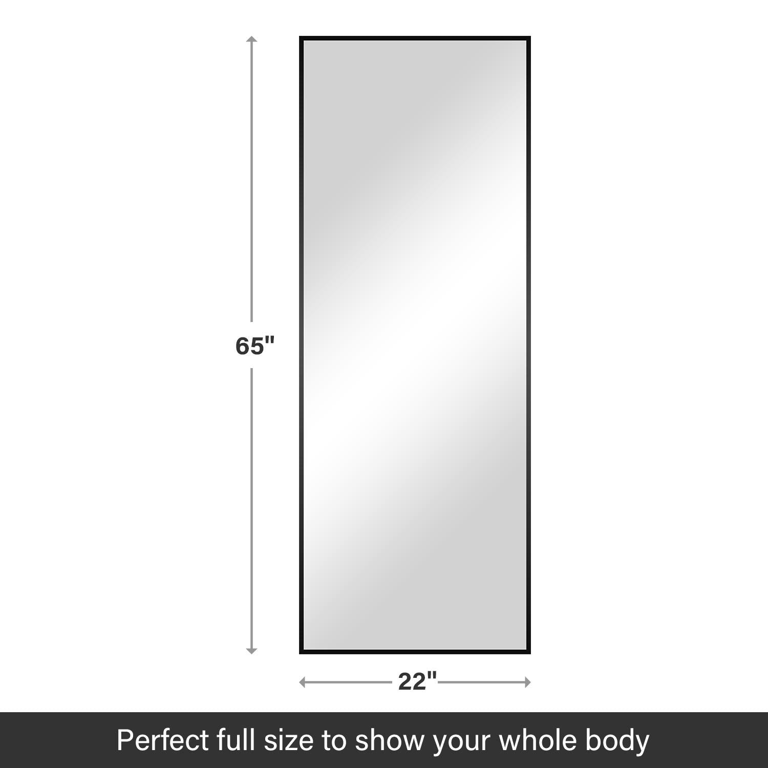 Full Length Mirror, Floor Mirror With Stand, Dressing Mirrorbedroom Mirror With Aluminium Frame 65"X22", Black Black Glass